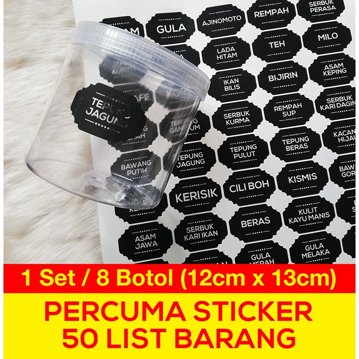 Bekas Rempah Ratus Set 8 Botol Saiz 12x13cm Percuma Sticker Label 50 List Barang Shopee Malaysia