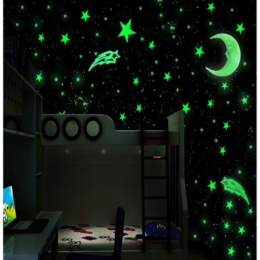 Moon 100 Star Night Light Glow In The Dark Wall Ceiling Sticker Decor Art