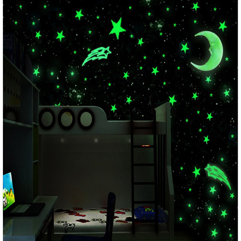 Moon 100 Star Night Light Glow In The Dark Wall Ceiling Sticker Decor Art