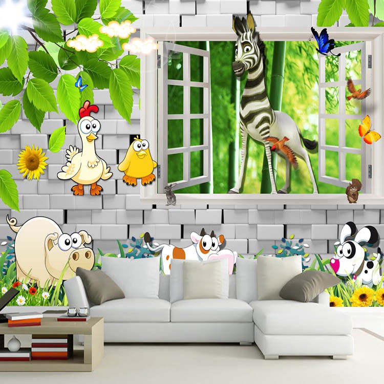 3d cartoon animal theme mural green forest wallpaper children's room  bedroom background 8d wallpaper kindergarten wallp | Shopee Malaysia