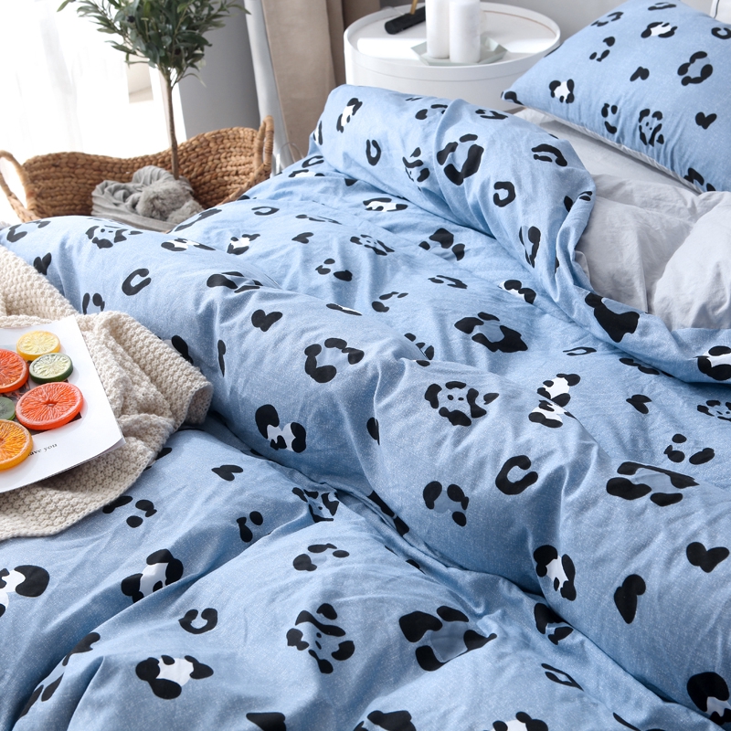 Washable Cotton Duvet Cover Set Leopard Dark Blue Bedding Set