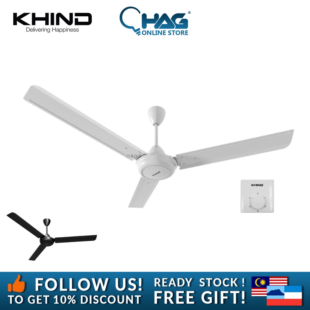 HAG® KHIND CF-618 Ceiling Fan - Black/White (Full Copper Motor, Safety Cable)