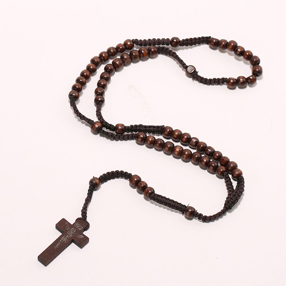Men/'s Women/'s Wood Necklace Rosary with cross Jesus cross Pendant Necklace New