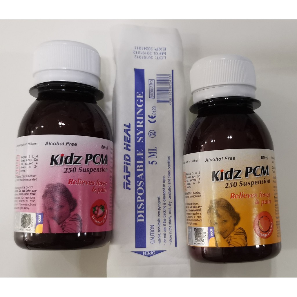 Kidz Paracetamol Pcm 250mg 5ml Syrup 60ml Orange Strawberry Free Syringe 5ml Ubat Demam Kanak Kanak Shopee Malaysia