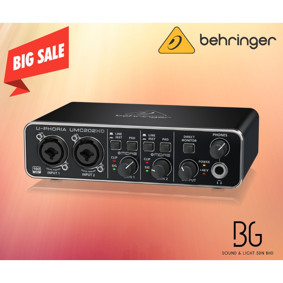 Behringer UMC202HD 2 X 2 USB Audio Interface with MIDAS Mic Preamps