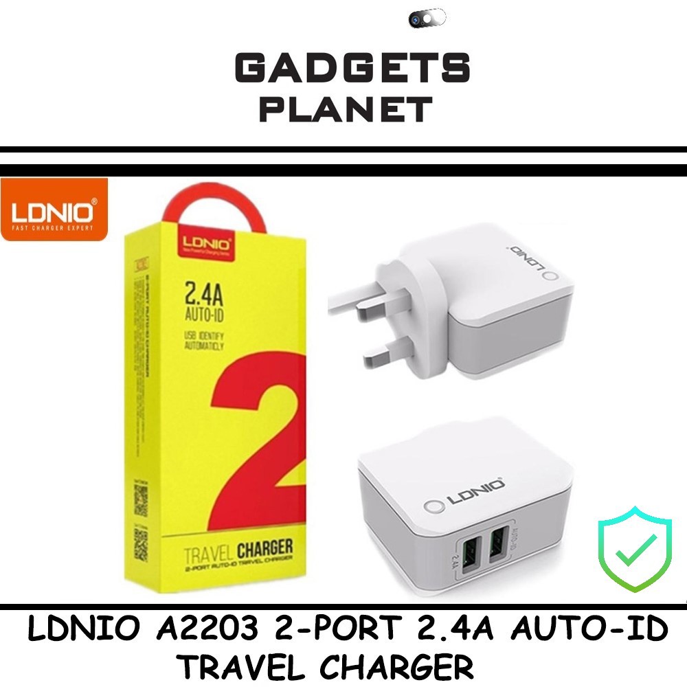 Ldnio a2203 2.4a dual 2 usb output port auto id usb charger with uk 3 ...