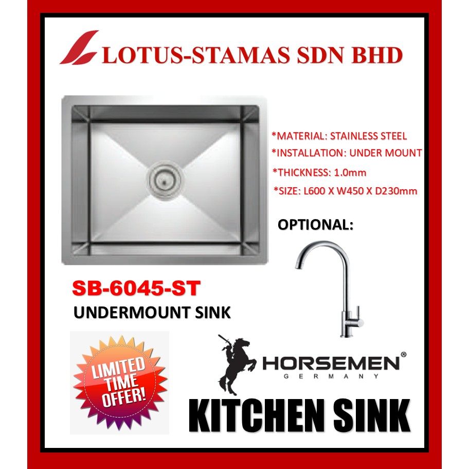 HORSEMEN HMSB6045ST 1.0MM THICKNESS STAINLESS STEEL KITCHEN SINK