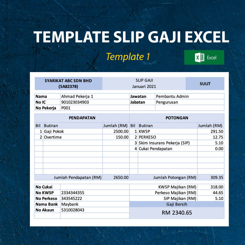 Template Slip Gaji Excel Dengan Data Pekerja | Shopee Malaysia