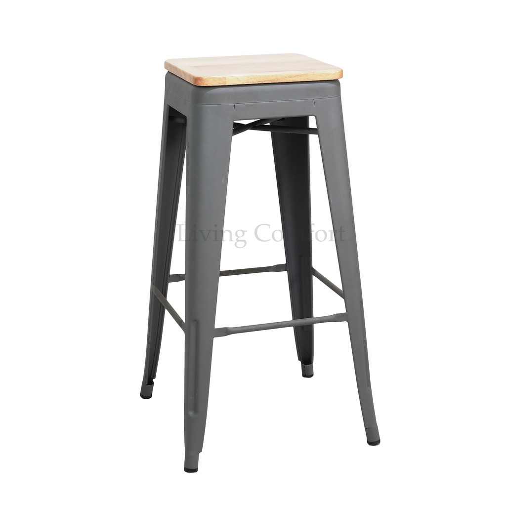 24 65cm Tolix Metal Bar Stool Metal Stool Kitchen Stool With Wooden Seat Bangku Besi Stool Besi Kerusi Besi Shopee Malaysia