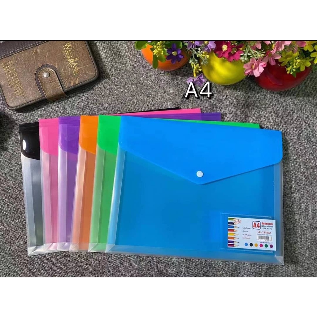 [READY STOCK] Quality PVC A4 Transparent + Colour Button File With ...