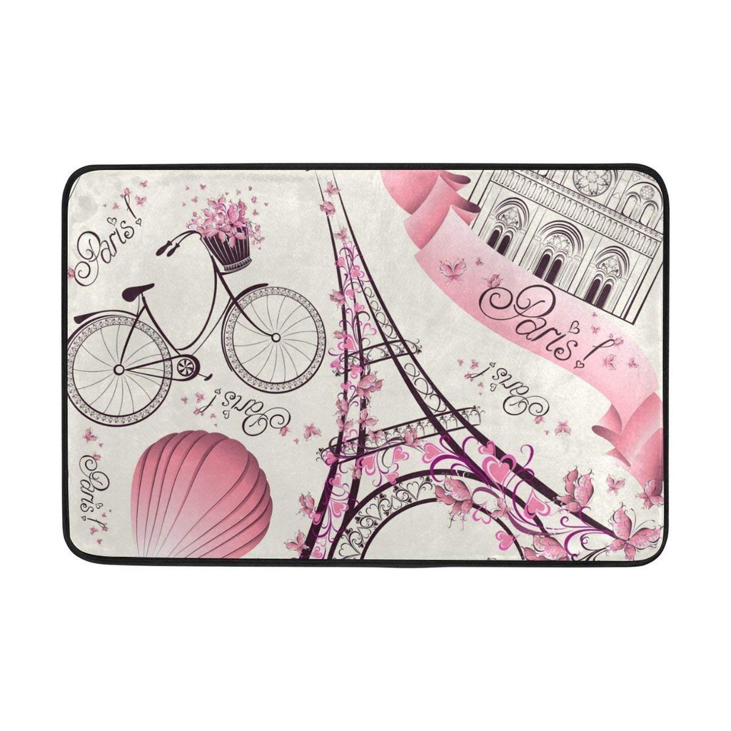 Welcome Door Mat Pink Paris Eiffel Tower Landmark Entrance Doormat