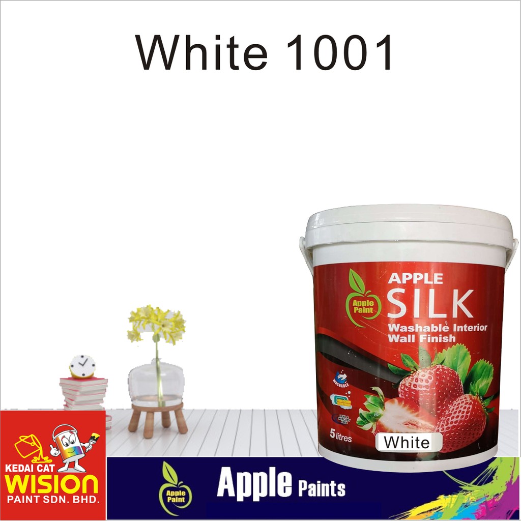 1001 White 5l Apple Paint Silk Washable Interior Wall Finish Easy Wash