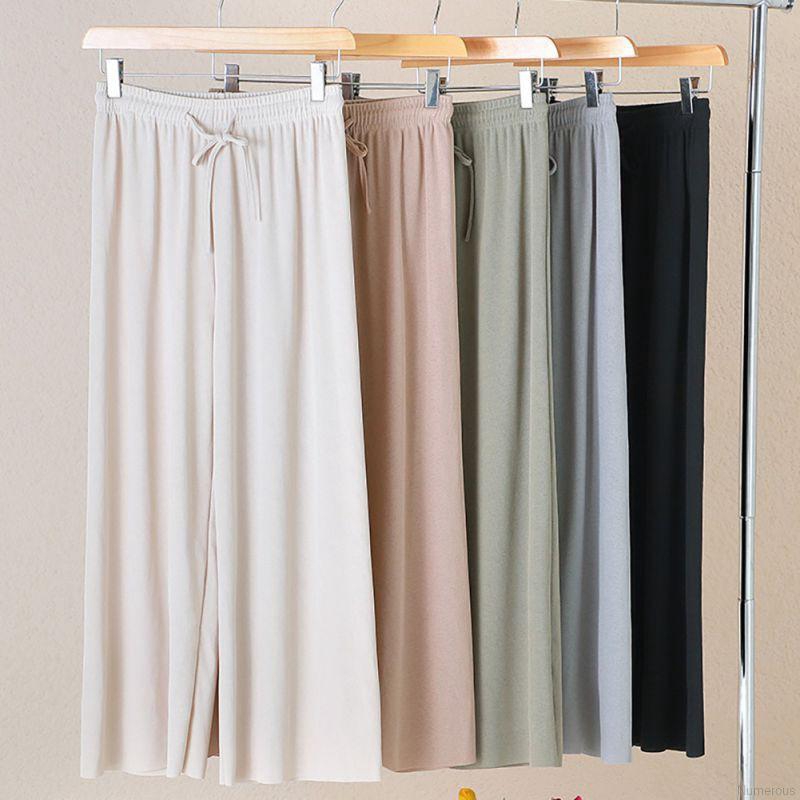  Celana Kulot High Waist  Bahan Ice Silk Aksen Pita Gaya 