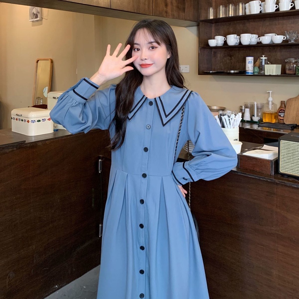 May Moon *Light Blue One piece Dress Long Sleeves Long Dress Women