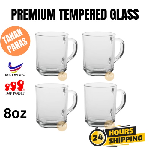 5STAR TOP POINT 8oz Tempered Glass Mug Cawan Teh Tarik Mamak Z2108(TP) Kaca Terbaja Kopi Kopitiam Tea Coffee Cup