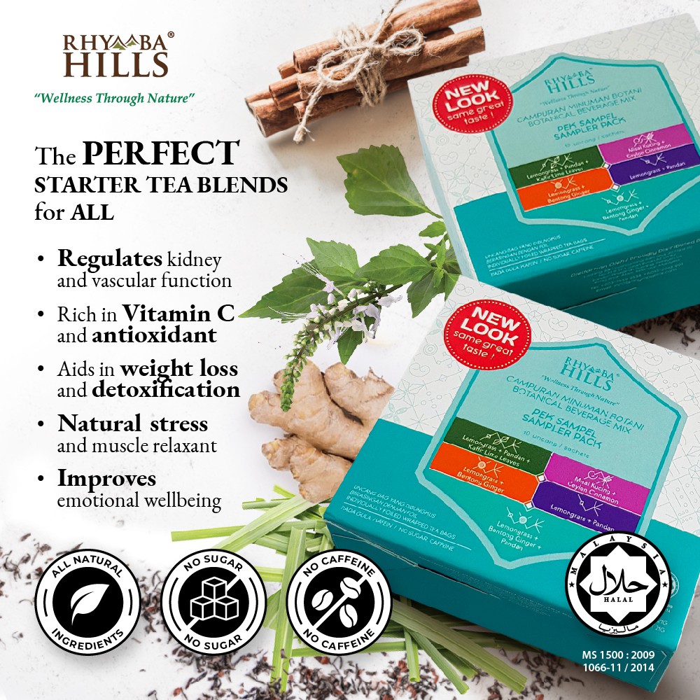 [Sample/Gift Herbal Infusion Tea 10 Sachets] Rhymba Hills Sampler Box Lemongrass, Javatea, Reefresh, Relax, Reevitalise