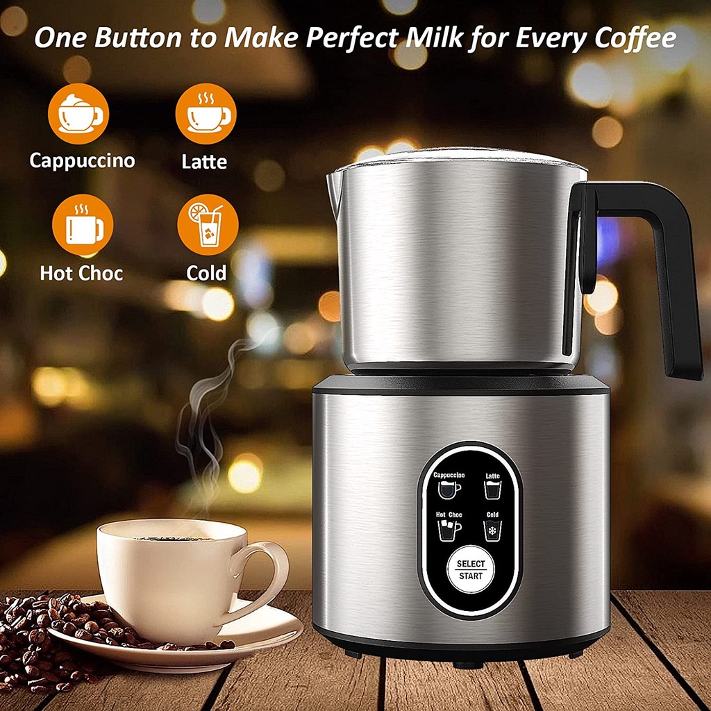 Milk Frother for Coffee,4 in 1 Electric Detachable Milk Frother and Steamer Made of Stainless Steel with Hot & C