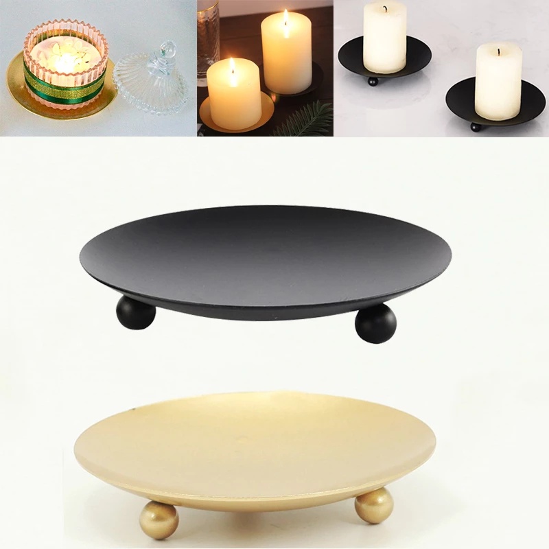 Multiple Sizes Minimalist Round Geometry Metal Candle Tray/ Family Festival Party Decorative Craft Candlestick Dining Table Supplies