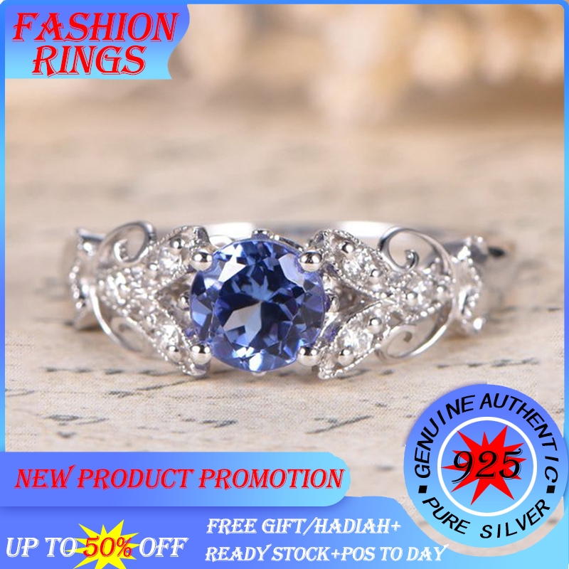 Mudah 925 Sterling Perak  Cincin  Berlian Biru Cincin  