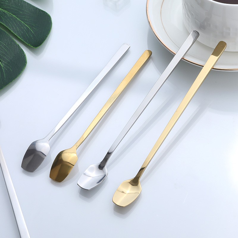 Stainless Steel Square Long Handle Coffee Spoon Ice Cream Stirring Tea Spoon