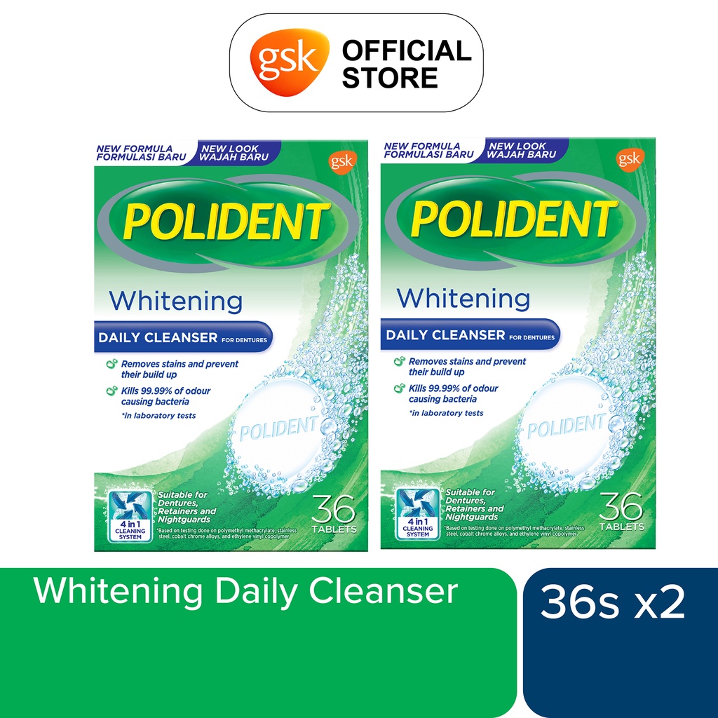 Polident Denture + Retainer Cleaning Tablets + Whitening Cleanser (2 x