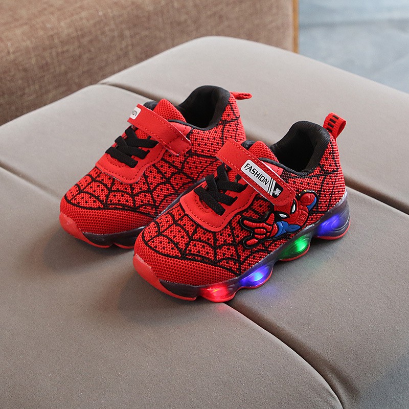 Boys girls sneakers children shoes LED light kids shoes casual shoes Spiderman comic cartoon glowing shoes 1-12years