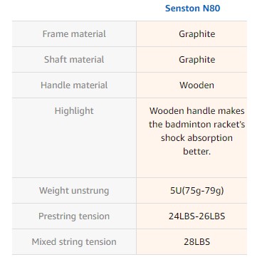 senston n80 graphite badminton racket