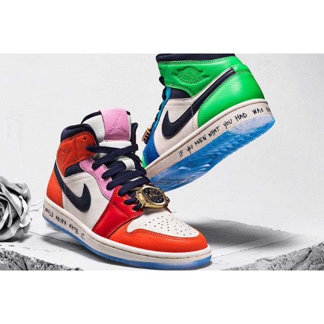 half blue half red jordans