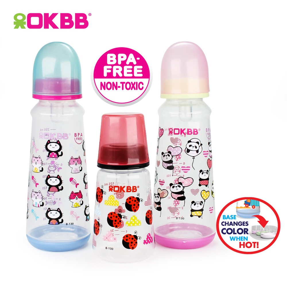 OKBB 3-in-1 Cartoon Feeding Bottle with Standard Neck Teats Feeding Essentials 2 x 8 Oz (240ml) & 1 x 4 Oz (120ml) B130