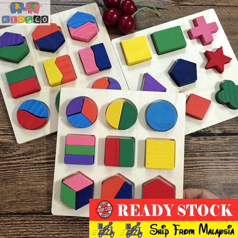 Wooden Geometry Puzzle  Shapes Block 3D Sorting Baby Toys 