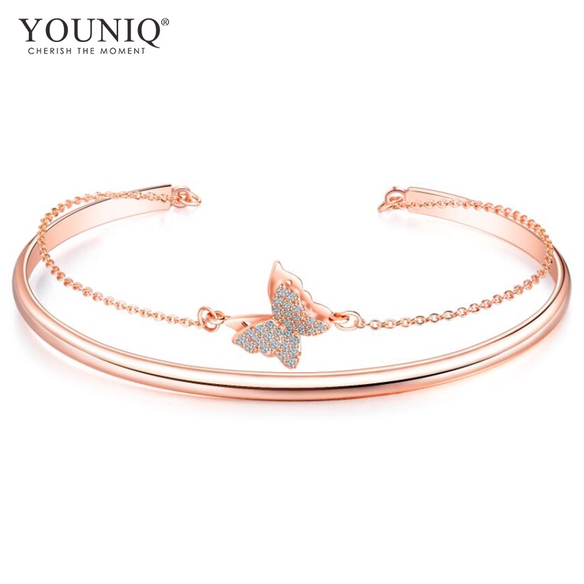 cincin YOUNIQ BUTEY 18K Rosegold Butterfly Steel Cuff Bangle CZ Bracelet x NASOM Charity Hand Painted Gift Box Autism