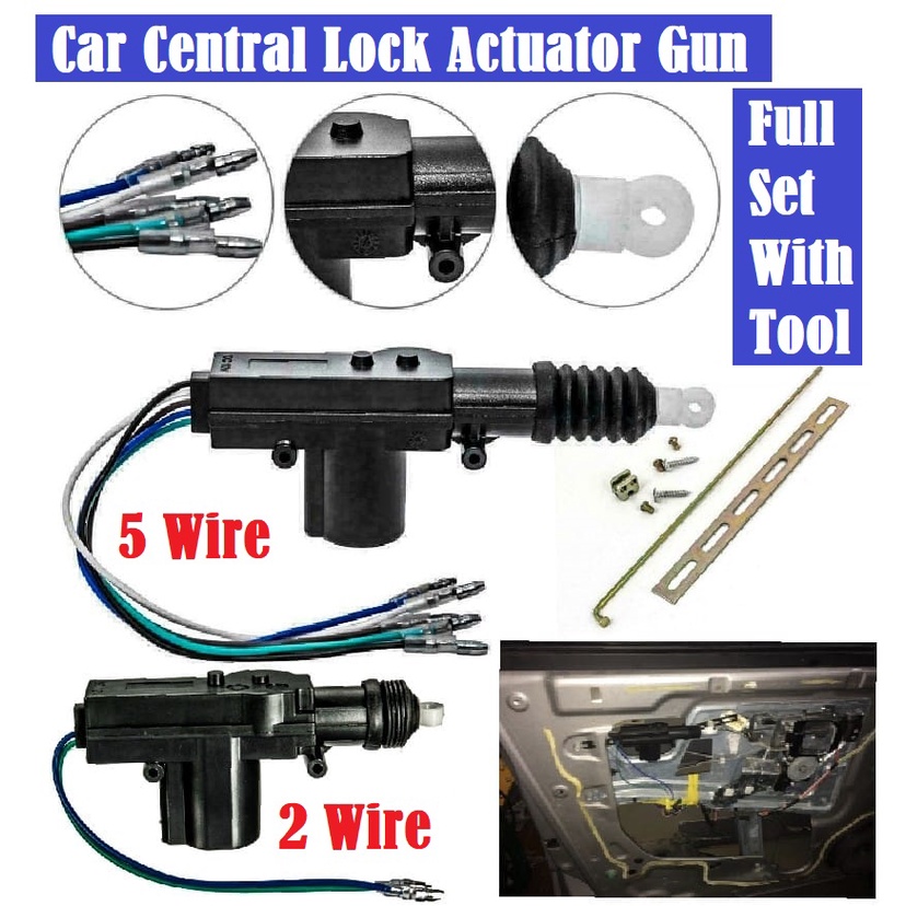 Car Central Lock Door Locking System Actuator Gun Actuator 2/5 Wire Alarm Security Lock Pintu Kereta