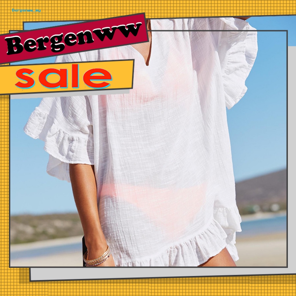 Bergenww_ Simple Swimwear Cover Up Elegant Loosefitting Swimsuit Outer