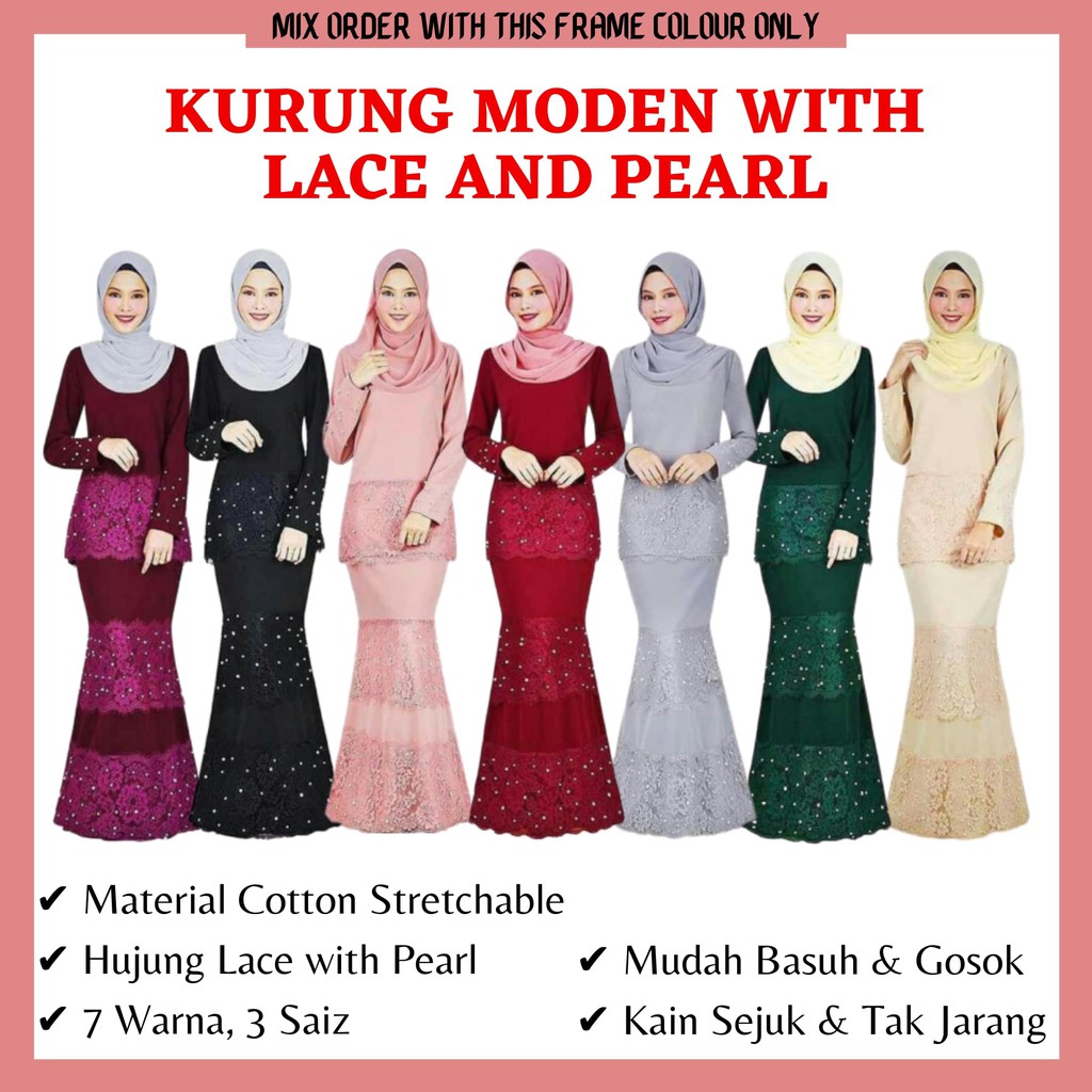  READY STOCK MINI KURUNG  MODEN  W LACE AND PEARL BAJU  