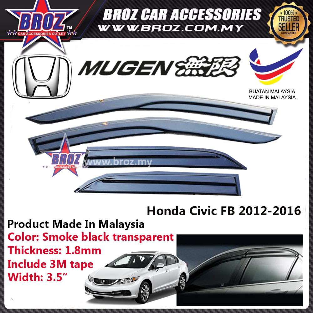 Air Press Window Mugen Acrylic Door Visor For Honda Civic Fb 12 4pcs X 9cm Shopee Malaysia