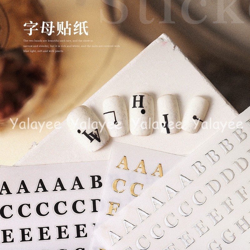 Yalayee Nail Sticker And Japanese Simple Wind Wild Rose Gold Bronzing Four Color Sticker English Letters Sticker Yalayee Stiker Kuku Gaya Jepang Motif Tulisan Warna Rose Gold Bronzing Untuk Nail