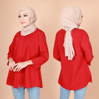  Baju  Blouse Kemeja  Muslimah Front Button Plain Fashion 