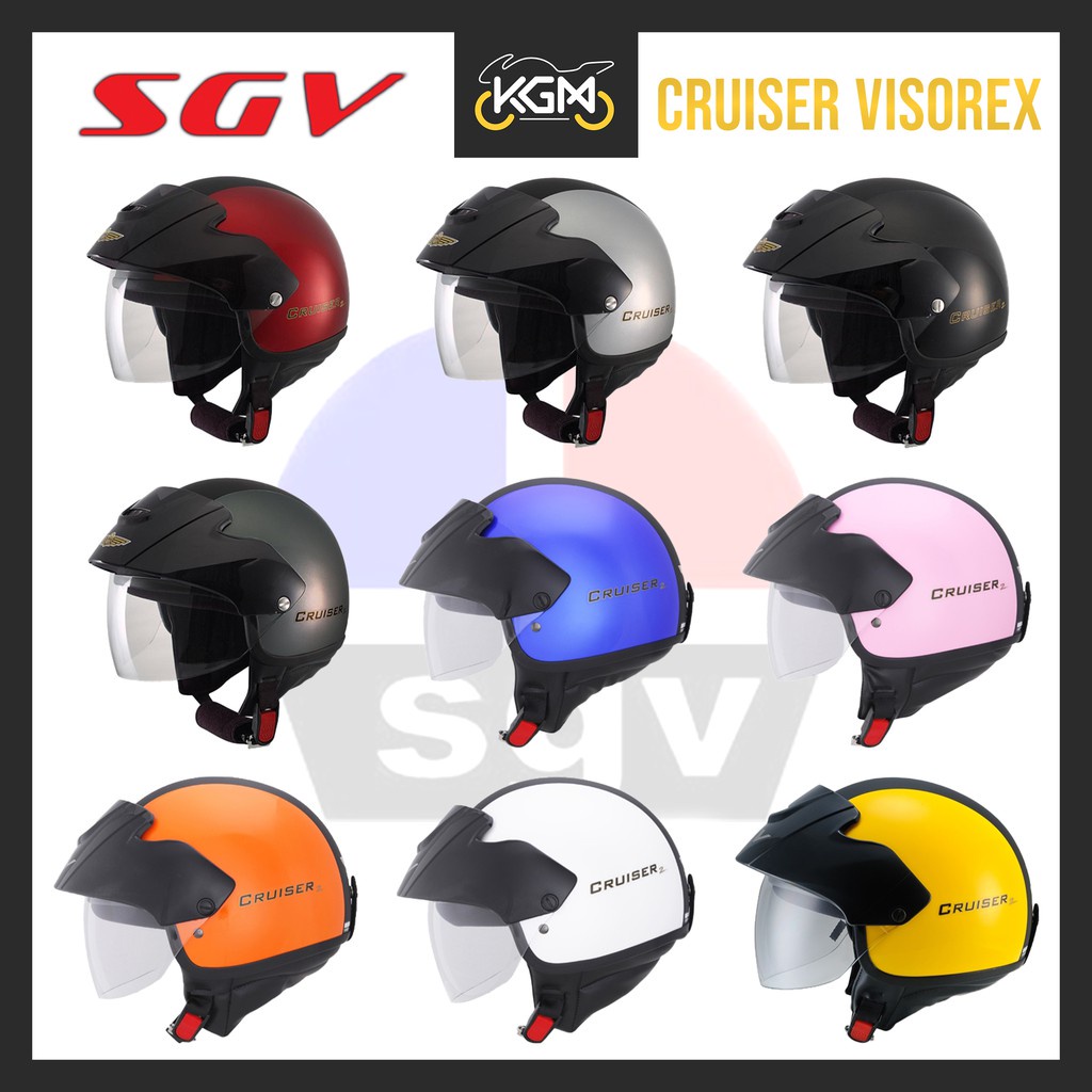 helmet sgv SGV Cruiser Visorex Buildin Clear Visor Demi Jet Helmet