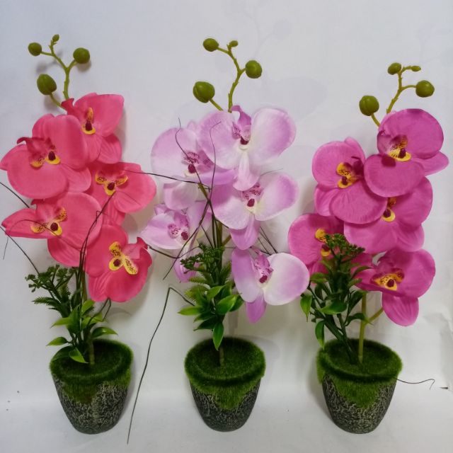 1 Set Mini Bunga  Orkid  Tiruan Hiasan  Pasu  Mini Orchid 