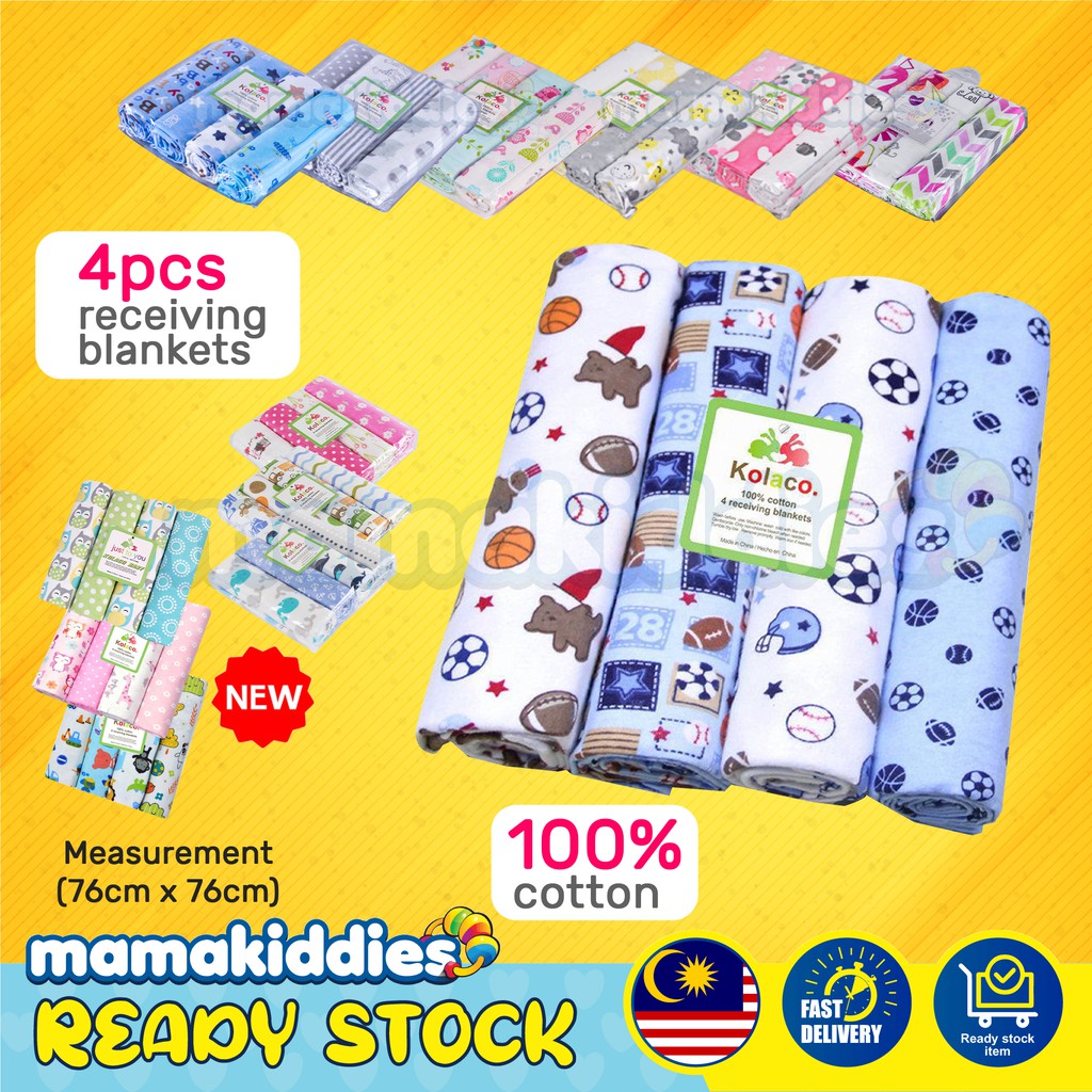 4 Pcs Mamakiddies Baby Bedung Bayi Receiving Blanket Muslin Cotton Baby Blanket Swaddle Flannel Baby Wrap Kain Lampin Shopee Malaysia