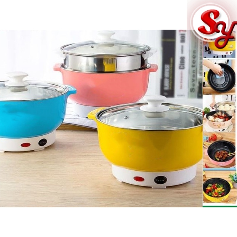 22CM Electric NonStick Ceramic Grill Frying Pan Rice Multi Function Cooker Mini Hot Pot Grill Steam