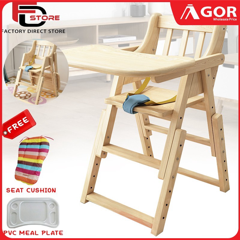 Cushion FDS (M200) Foldable Pine Wood Baby High Chair MultiFunction