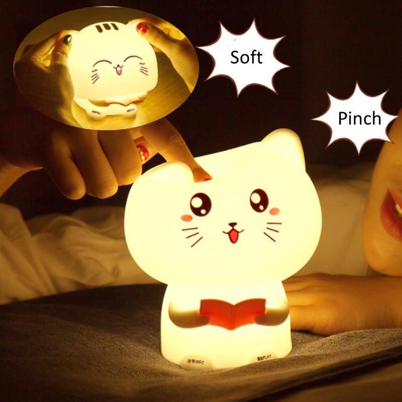 Voice Recording Cute Cat Table Night Lamp for Children Lampu Budak