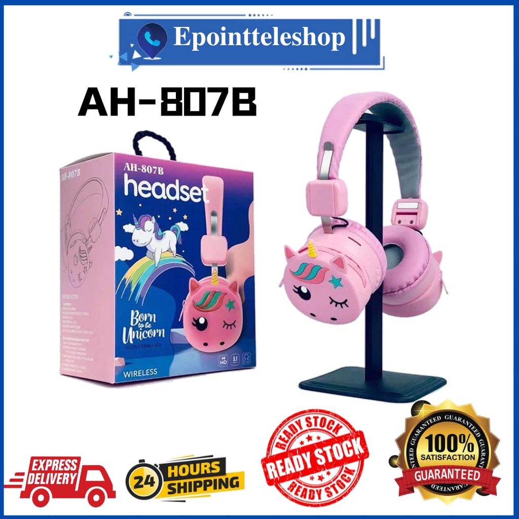 [Ready Stock] AH-807B New Headphones Lovely Rainbow Unicorn Wireless Stereo Earphone