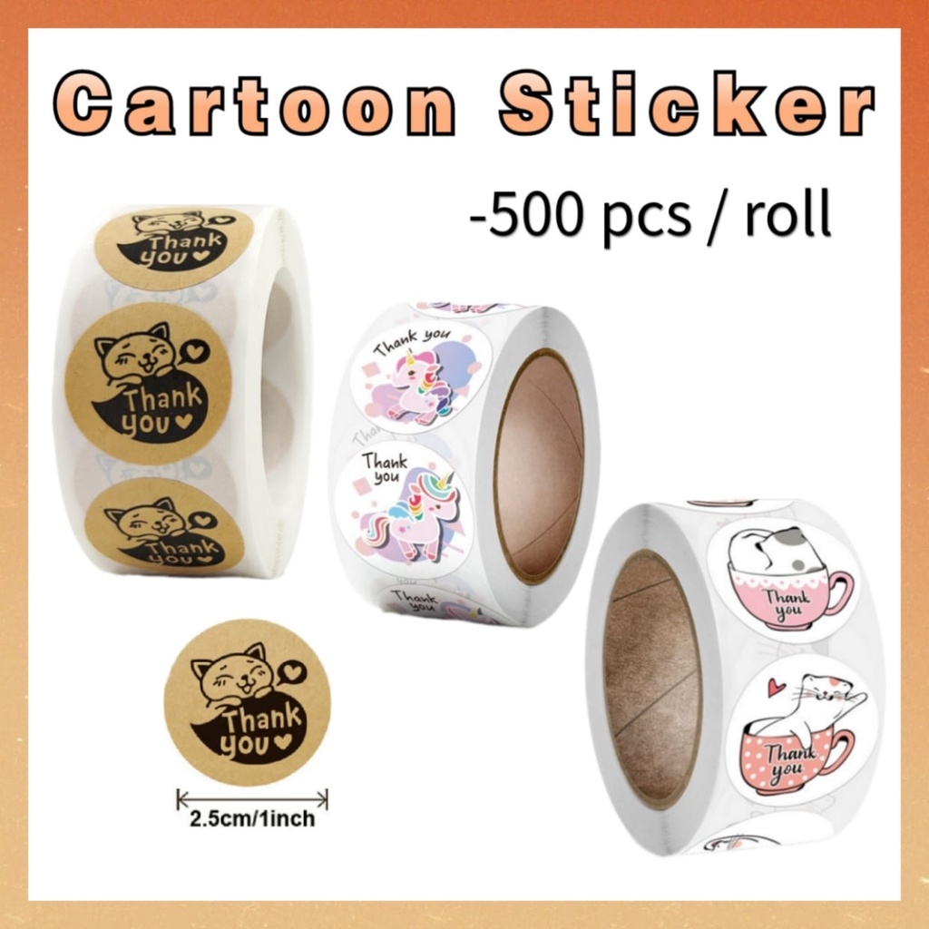 500pcs Thank You Sticker Seal Label Sticker Terima Kasih Cartoon ...