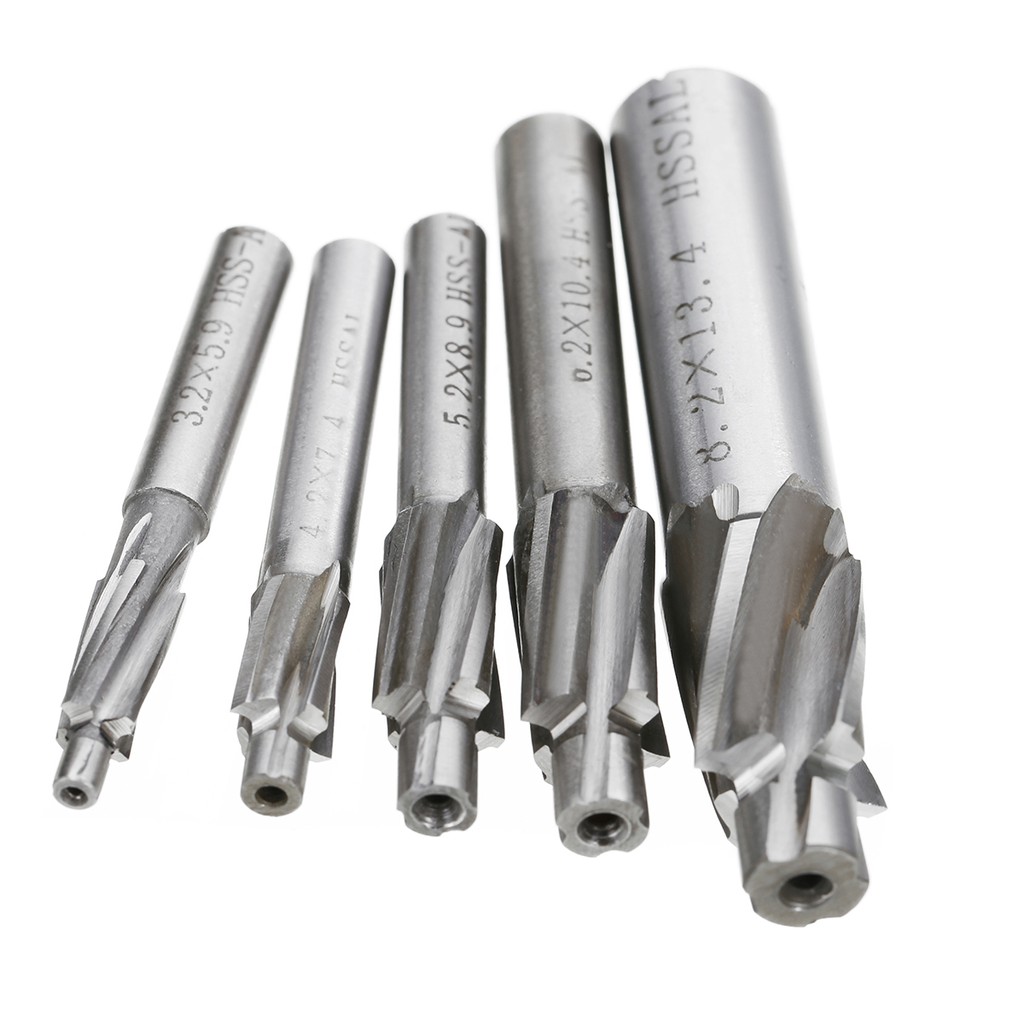 5Pcs 4 Flute Countersink End Milling HSS AL Cutter Pilot Slot Drill Bit M3-M8 FF