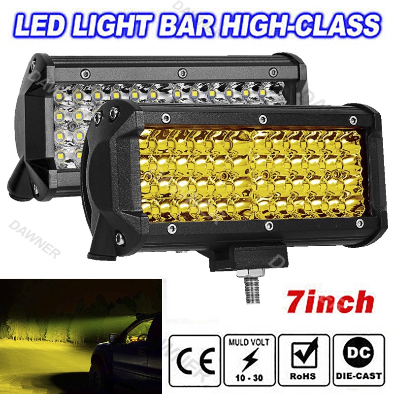 7 Inch 144W Combo Led Light Bars Spot Flood Beam Yellow Light for ...