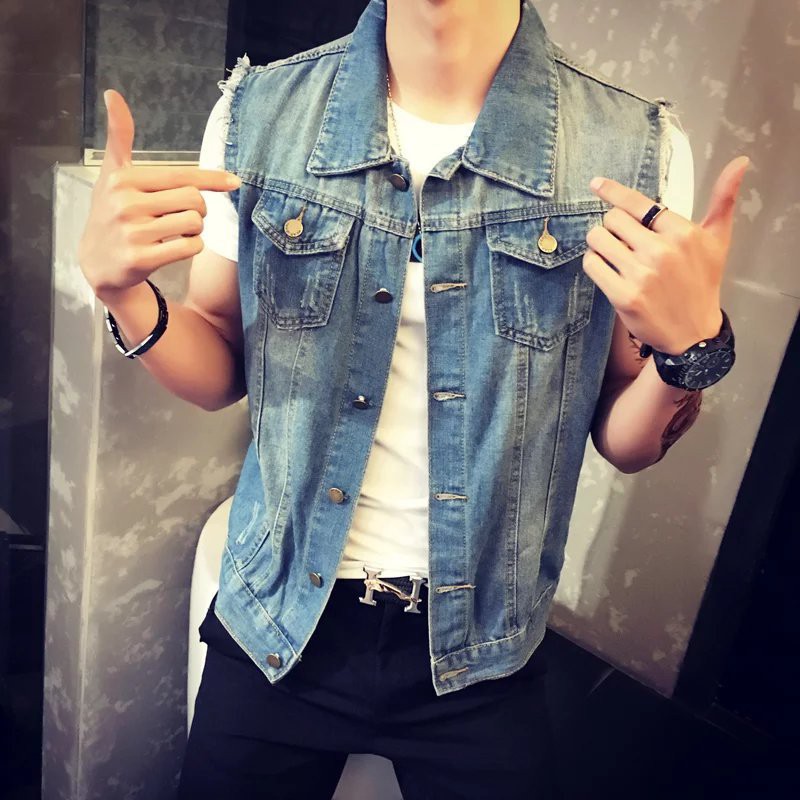 sleeveless jean jacket mens