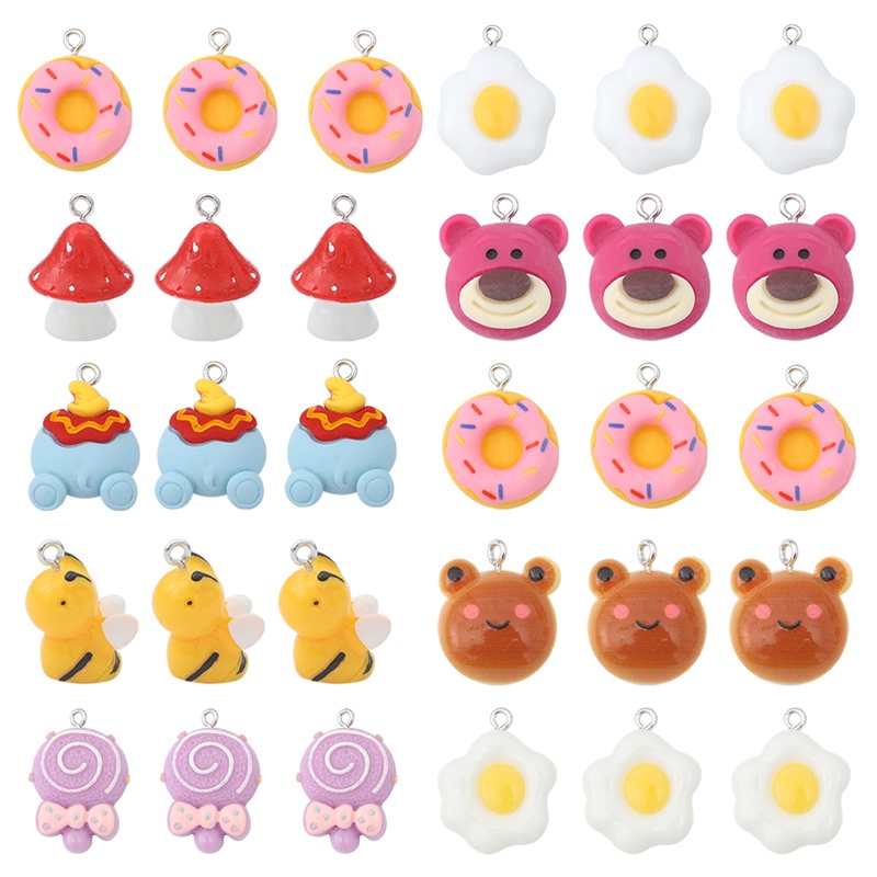 New Fashion Resin Charms Pendant Mushroom Dog Bear Bee Icecream Charms for Necklace Bracelet DIY Jewelry Craft Making