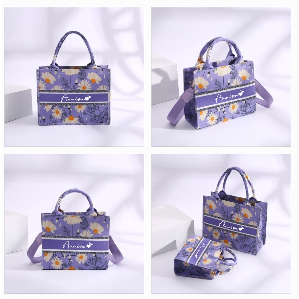 Women Tote Bag Design Daisy Purple, Lilac,Lavender & Orange Small & Medium Print Nama